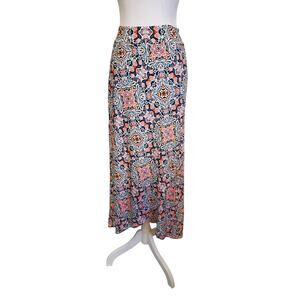 Cynthia Rowley Colorful White Pink Blue Ikat Pattern Jersey Knit Maxi Skirt NWT